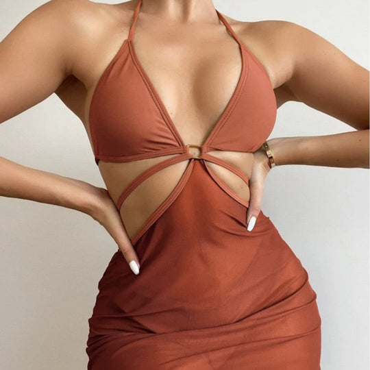Damen Triangel-Bikini mit transparentem Wickelrock
