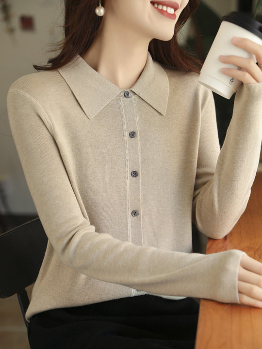 Damen Leichter Feinstrick-Cardigan mit Polokragen und durchgehender Knopfleiste Shop Nory