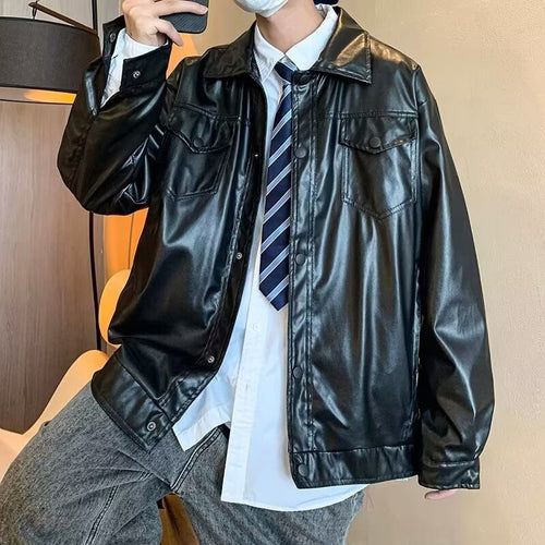 Herren Oversized Kunstleder-Hemdenjacke im Boxy-Look mit Pattentaschen und Druckknopfleiste Shop Nory