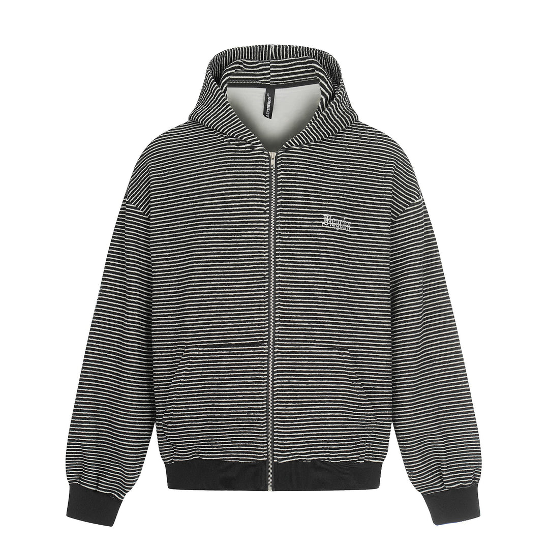 Unisex Gestreifte Kapuzen-Sweatjacke mit Reißverschluss und strukturierter Oberfläche Shop Nory