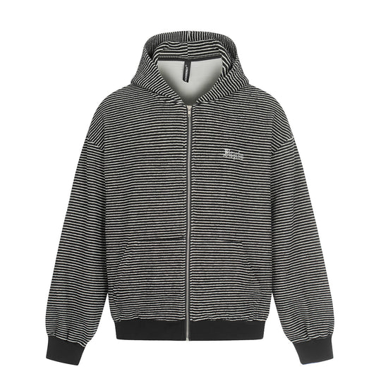 Unisex Gestreifte Kapuzen-Sweatjacke mit Reißverschluss und strukturierter Oberfläche Shop Nory