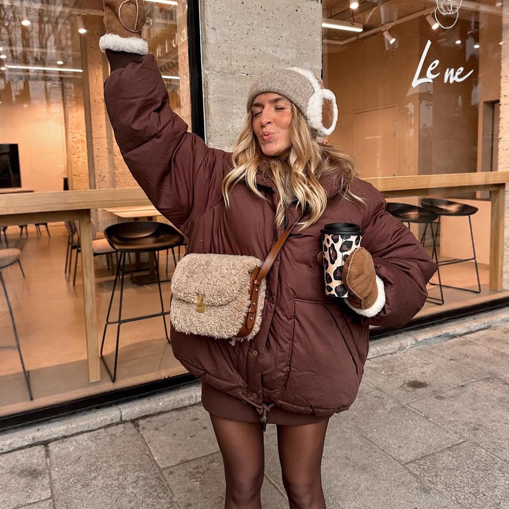 Damen Kurze wattierte Oversize-Steppjacke mit Kordelzug und winddichter Fütterung Shop Nory