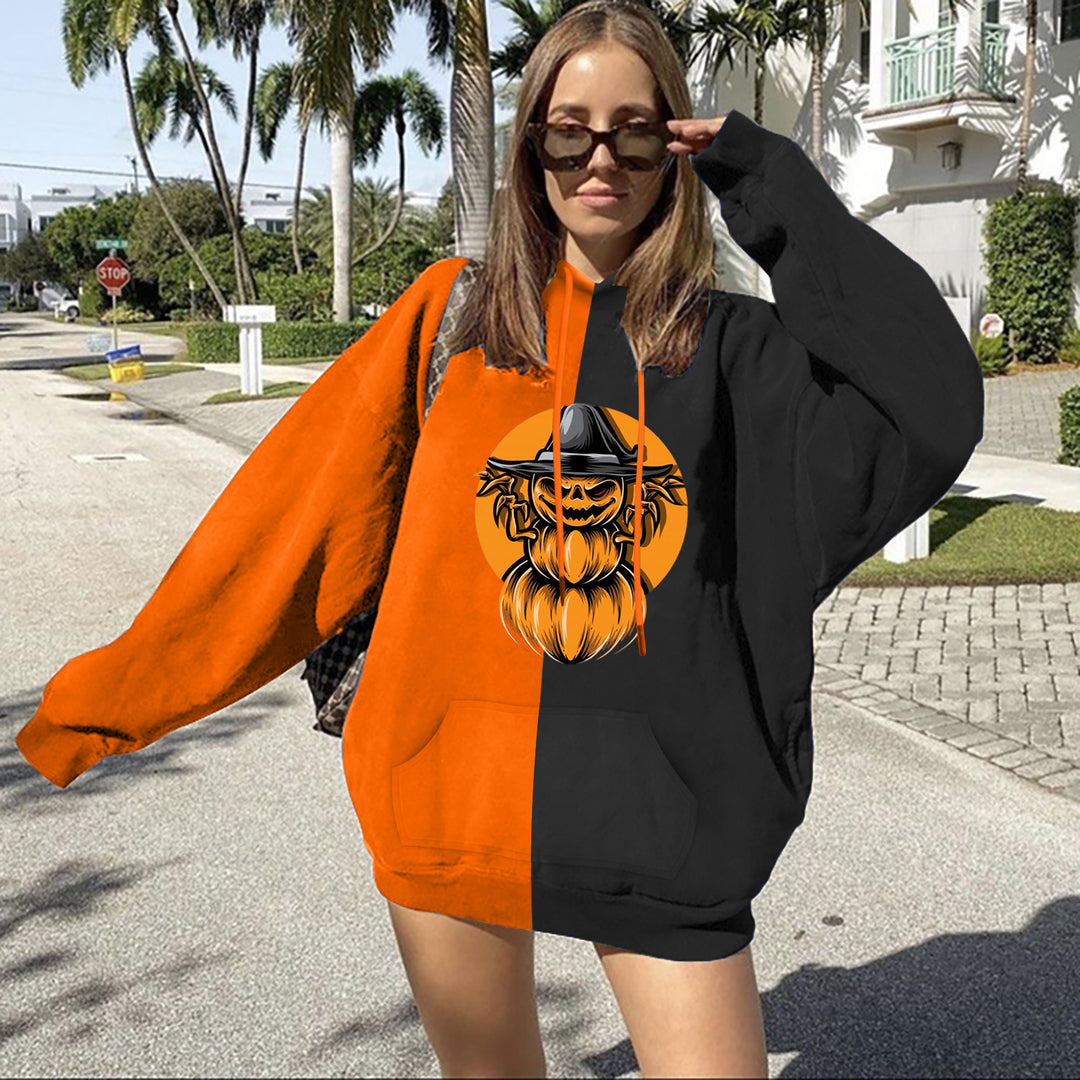 Damen nan Oversize Kapuzenpullover mit Halloween Kürbisdruck und Kängurutasche Shop Nory