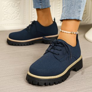 Damen Plateau-Schnürer im Oxford-Stil mit Velours-Optik und profilierter Gummisohle Shop Nory