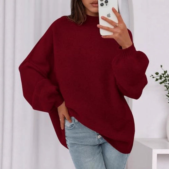 Damen Oversize-Strickpullover mit Stehkragen und Ballonärmeln Shop Nory