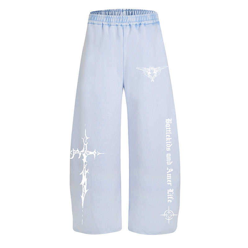 Damen Weite Lounge-Hose im Palazzo-Stil mit Elastikbund und Gothic-Print Shop Nory