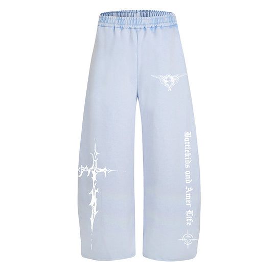 Damen Weite Lounge-Hose im Palazzo-Stil mit Elastikbund und Gothic-Print Shop Nory