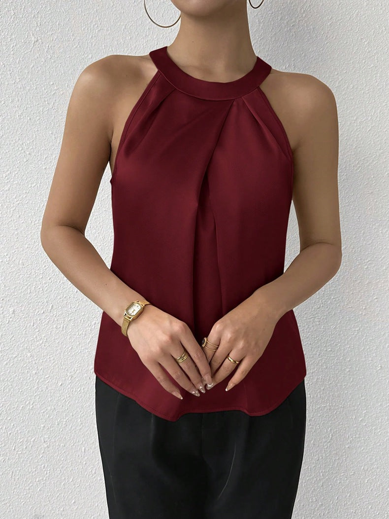Damen Elegantes Top mit drapiertem U-Ausschnitt und High-End Satinfinish Shopnory