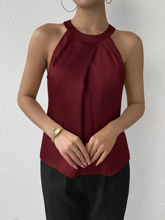 Damen Elegantes Top mit drapiertem U-Ausschnitt und High-End Satinfinish Shopnory