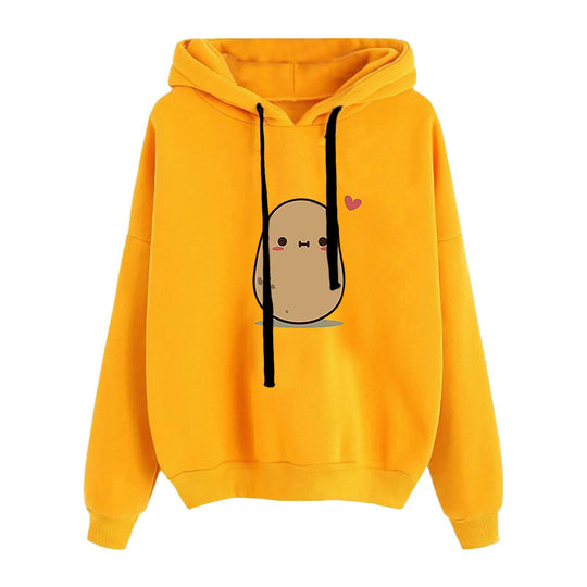 Damen nan lässiger Oversize Kapuzenpullover mit Herz‑und‑Pfotenprint, Kordelzug und gerippten Bündchen Shop Nory
