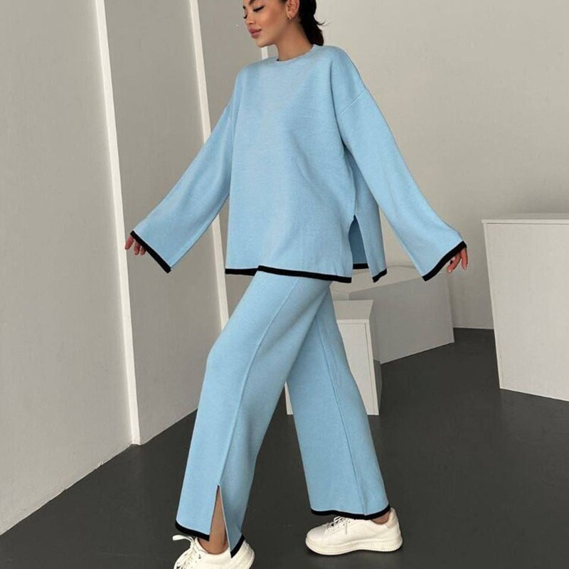 Damen Lässiges Strick-Relax-Set mit weitem Oversize-Pullover und ausgestellter Schlaghose Shop Nory