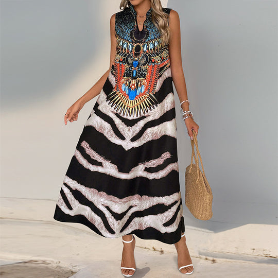 Damen Ärmelloses Maxikleid mit Statement-Halsdruck, Ethno‑Motiv und ausgestellter A‑Linien‑Silhouette Shop Nory