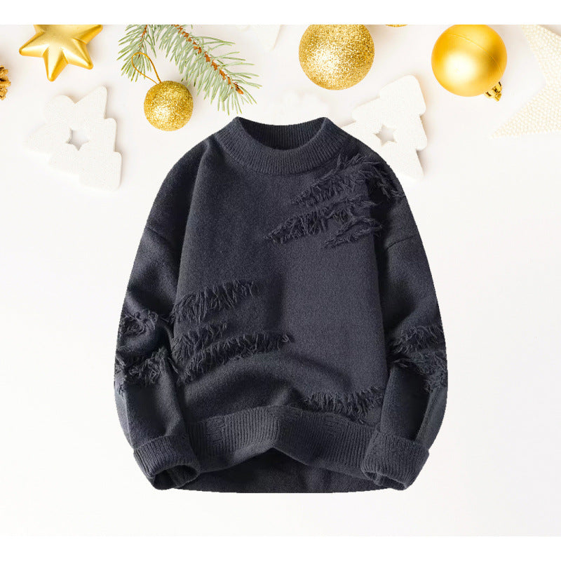 Damen Kurz geschnittener kuscheliger Strickpullover mit Fransen‑Einsätzen und Stehkragen Shop Nory