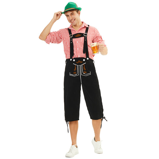Herren nan traditionelle bayerische Trachtenlederhose knielang mit bestickten Hosenträgern Shop Nory
