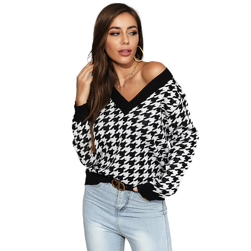 Damen Verspielter Pullover mit Karomuster Shop Nory