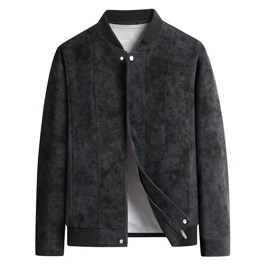 Herren Velourslederoptik Bomberjacke mit vertikalen Steppnähten und Rippkragen Shop Nory