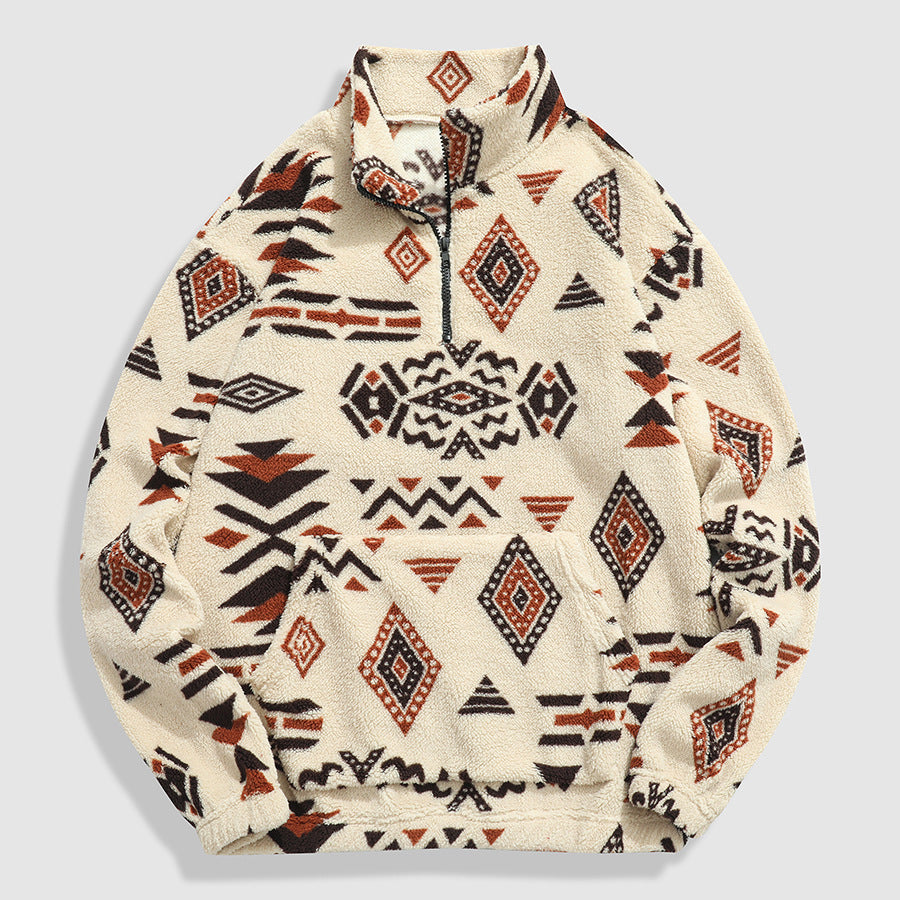 Herren Gemütlicher Fleece-Pullover mit halbem Reißverschluss und geometrischem Muster Shop Nory