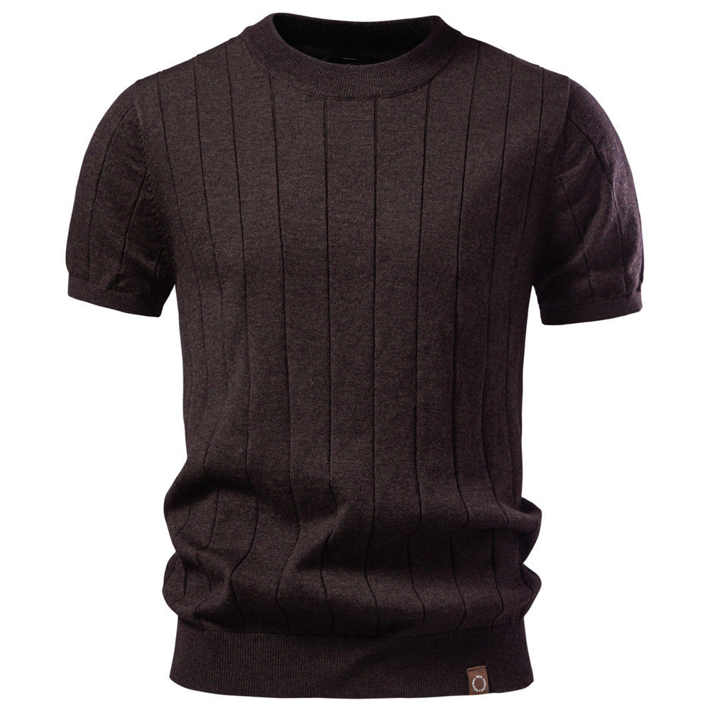 Herren nan leichter Kurzarm-Strickpullover mit feiner Rippenstruktur und Rundhalsausschnitt