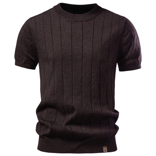 Herren nan leichter Kurzarm-Strickpullover mit feiner Rippenstruktur und Rundhalsausschnitt