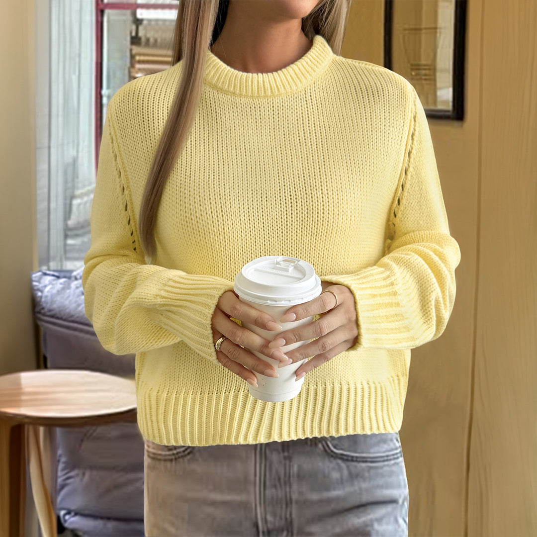 Damen nan gestrickter Feinstrick-Pullover mit Rundhalsausschnitt, leichter Oversize-Passform und gerippten Bündchen Shop Nory