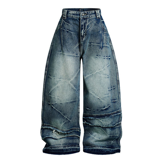 Damen weit geschnittene hochtaillierte Denim-Culottehose mit Used-Effekt und Abriebeffekten Shop Nory