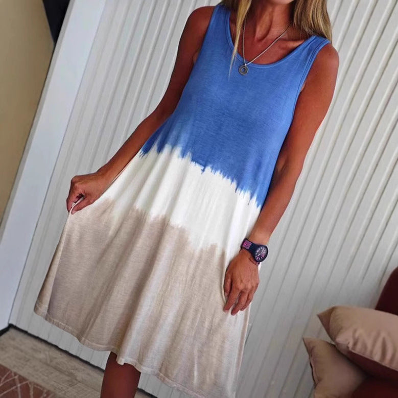 Damen ärmelloses Kleid mit modischem Farbverlauf und entspannter Silhouette