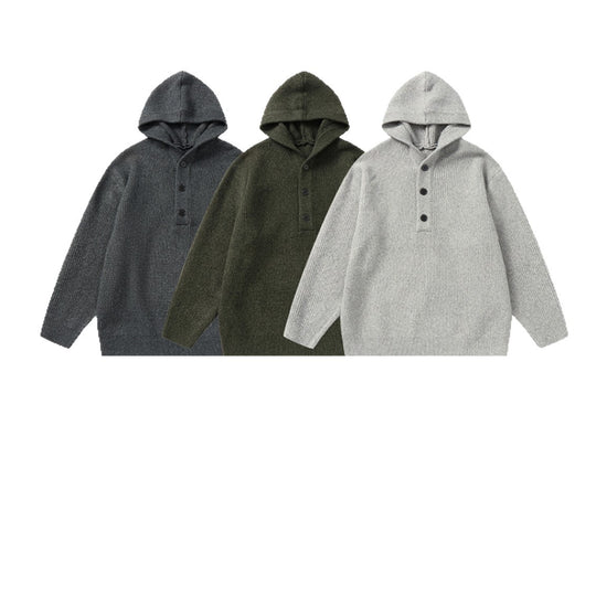 Unisex Gerippter Strick-Hoodie mit Halbknopfblende und Oversize-Schnitt Shop Nory