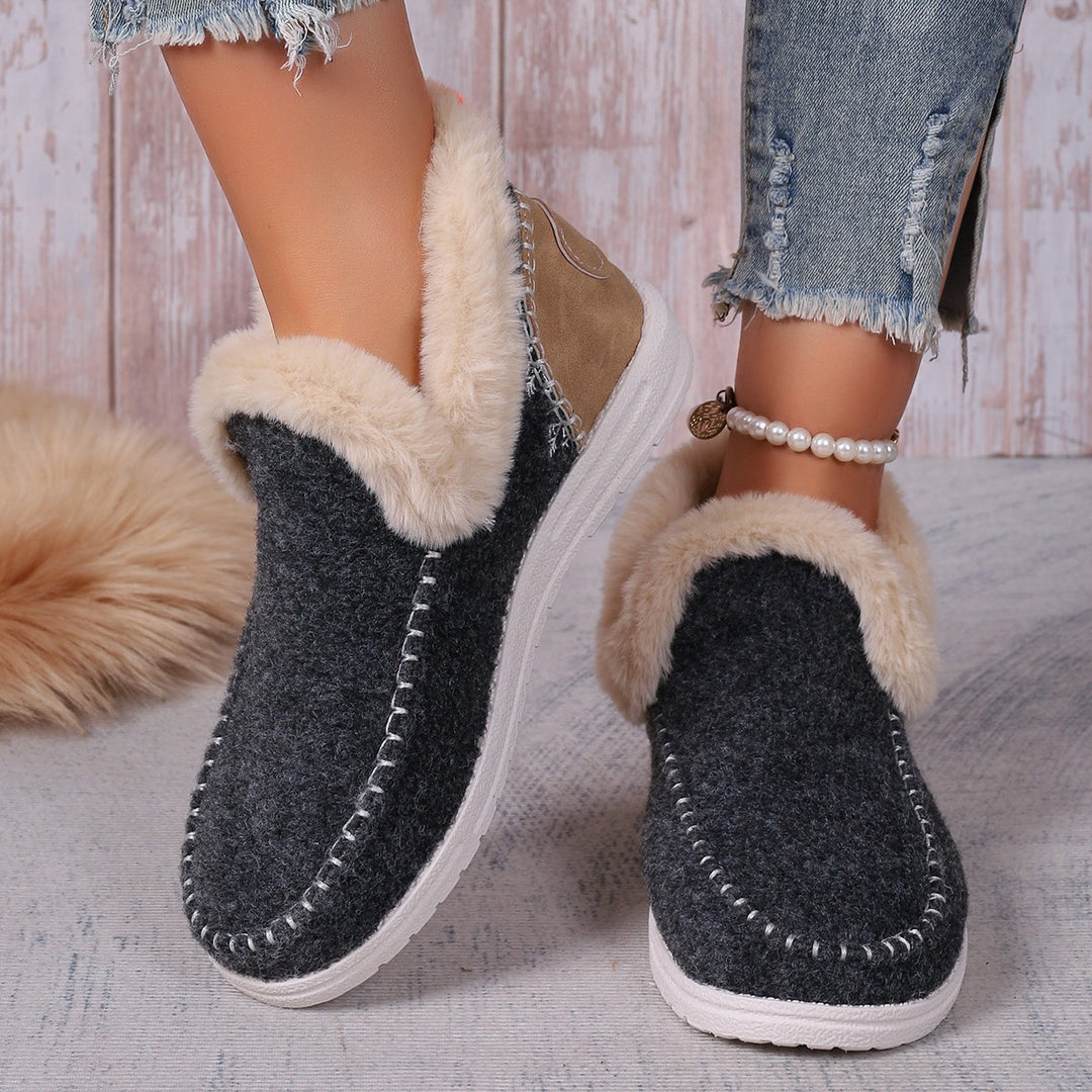 Damen Gefütterte Kurzstiefel-Hausschuhe mit Faux-Fellkragen und rutschfester Gummisohle Shop Nory