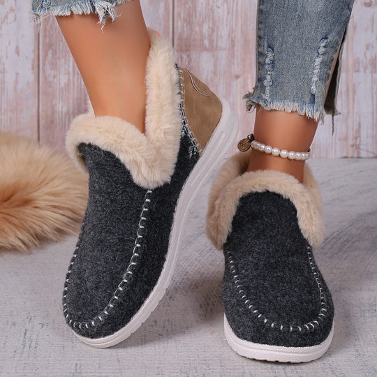Damen Gefütterte Kurzstiefel-Hausschuhe mit Faux-Fellkragen und rutschfester Gummisohle Shop Nory