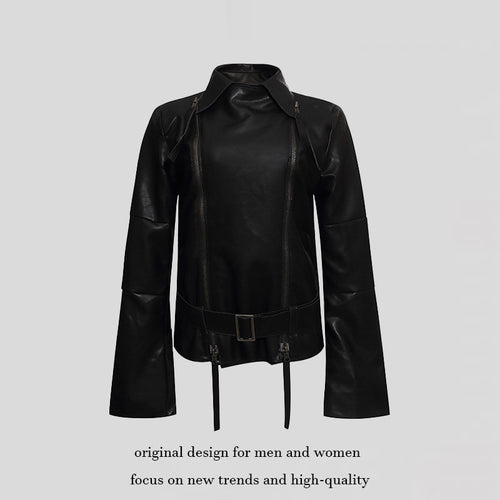 Damen Kunstleder-Bondagejacke mit verlängerten Ärmeln, Doppel-Reißverschlüssen und Taillengürtel Shop Nory