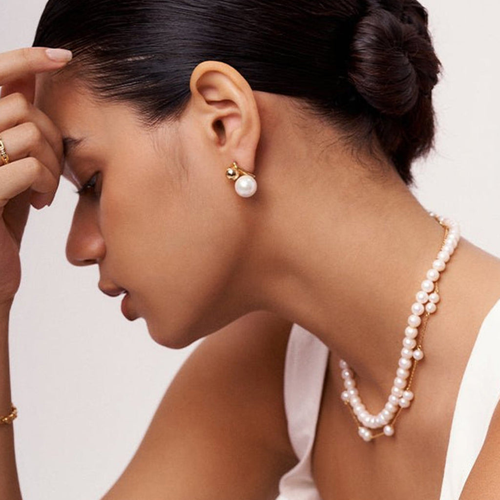 Damen Ohrhänger mit elegantem Perlenanhänger aus hypoallergenem Edelstahl Shop Nory