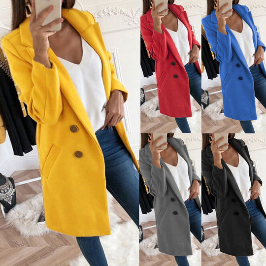 Damen Longline Wolloptik Mantel‑Blazer mit Reverskragen Shop Nory