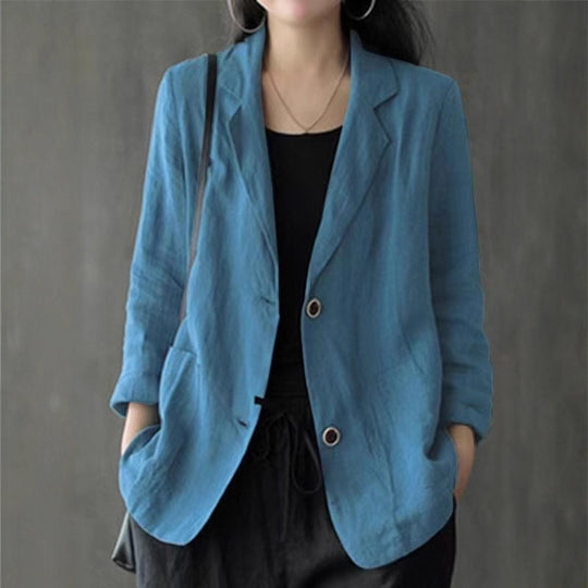 Damen Leichter Leinenblazer mit lockerer Passform und aufgesetzten Taschen Shop Nory