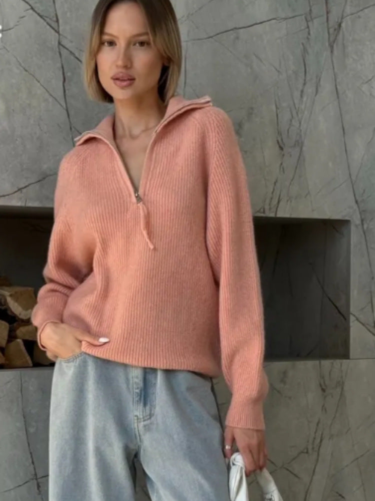 Damen Stylischer Strickpullover mit hohem Kragen Shop Nory