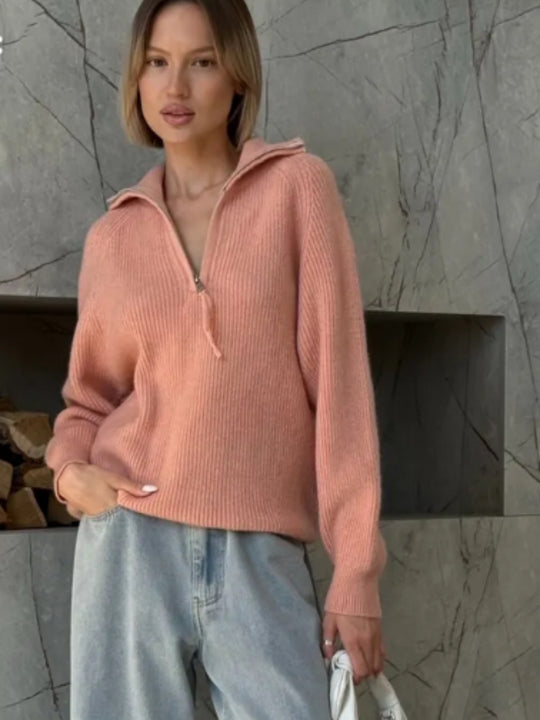 Damen Stylischer Strickpullover mit hohem Kragen Shop Nory