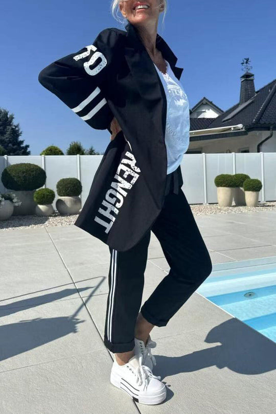 Length Letter Printed Trenchcoat und Hose Zweiteiler Satz