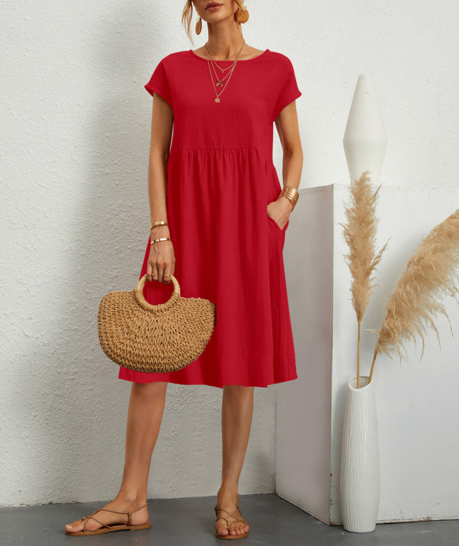 Damen Freizeitleinenkleid mit leichtem Schnitt und Taschen