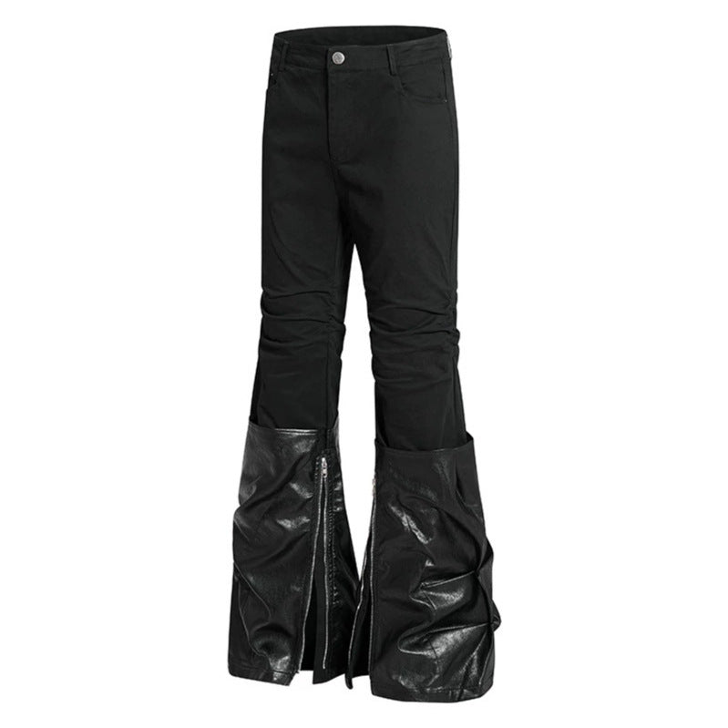 Damen High‑Waist Schlaghose mit abnehmbaren Kunstleder‑Unterschenkeln und Reißverschluss-Details Shop Nory