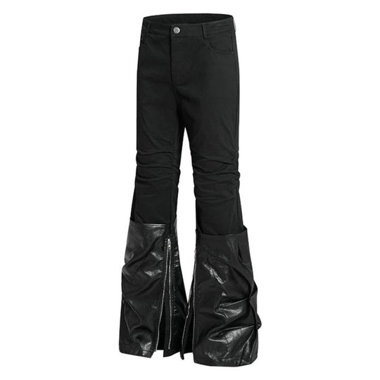 Damen High‑Waist Schlaghose mit abnehmbaren Kunstleder‑Unterschenkeln und Reißverschluss-Details Shop Nory