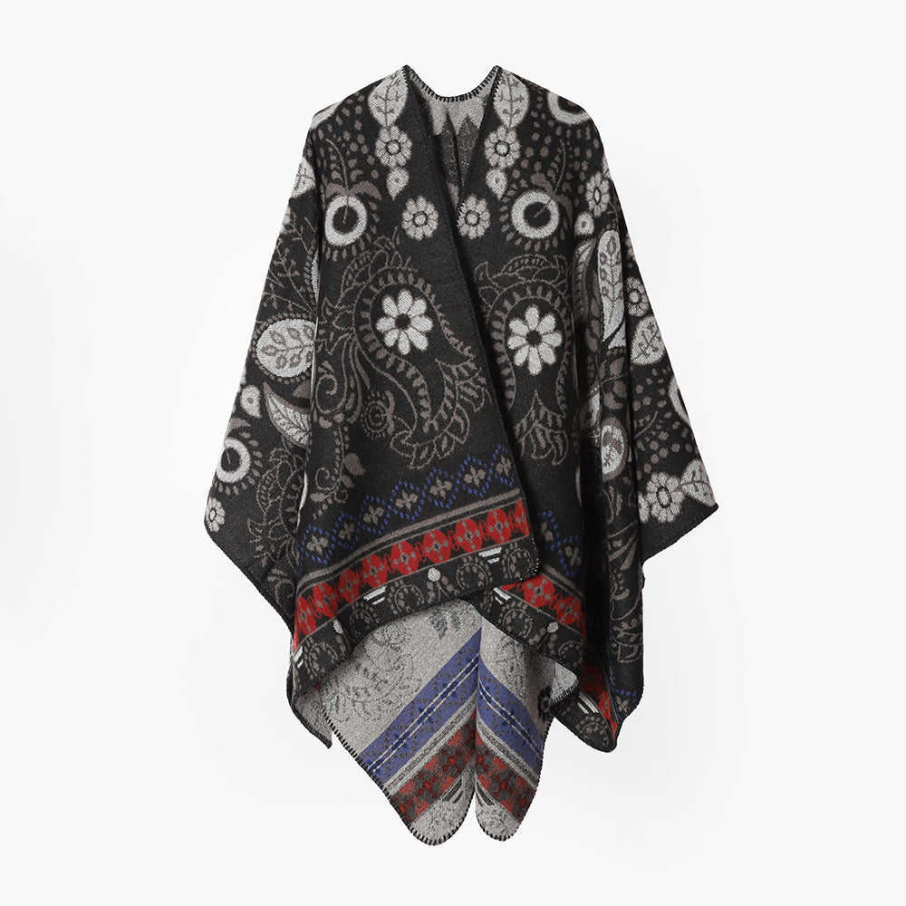 Damen Oversize Jacquard-Ruana im Cape‑Stil mit floral‑paisley Muster Shop Nory