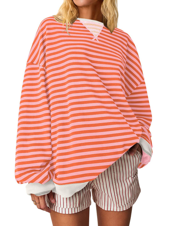 Damen Oversized gestreifter Sweatshirt
