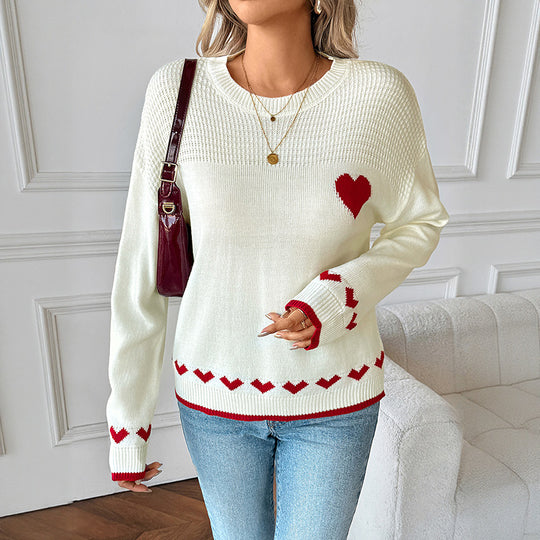 Damen Verspielter Strickpullover mit Herzmotiven Shop Nory