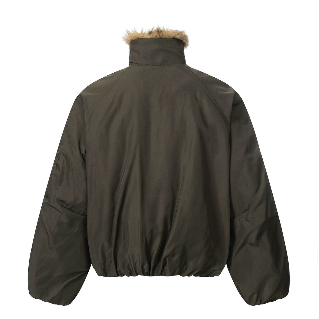 Herren Kurz geschnittener Boxy-Pufferjacke mit Kunstfellkapuze und vertikalen Reißverschlusstaschen Shop Nory