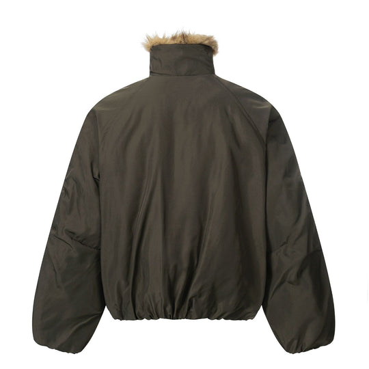 Herren Kurz geschnittener Boxy-Pufferjacke mit Kunstfellkapuze und vertikalen Reißverschlusstaschen Shop Nory