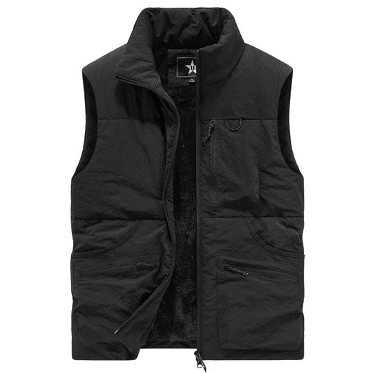 Herren Ärmellose Utility-Steppweste mit Teddyfutter und hohem Kragen Shop Nory