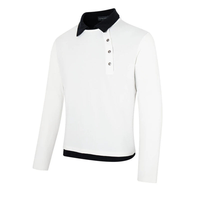 Herren Langarm-Poloshirt mit asymmetrischer Knopfleiste und kontrastierendem Kragen Shop Nory