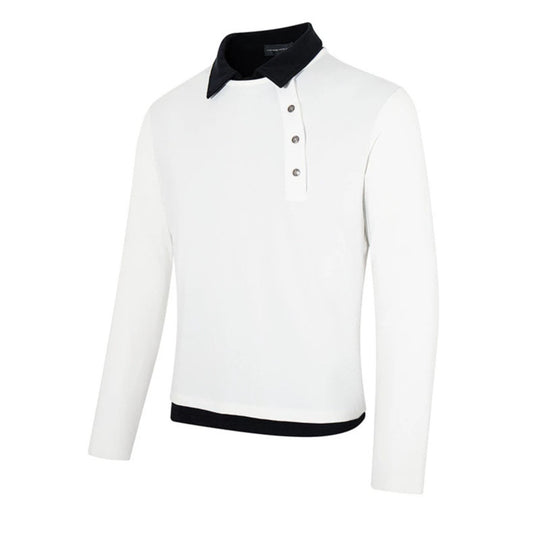 Herren Langarm-Poloshirt mit asymmetrischer Knopfleiste und kontrastierendem Kragen Shop Nory