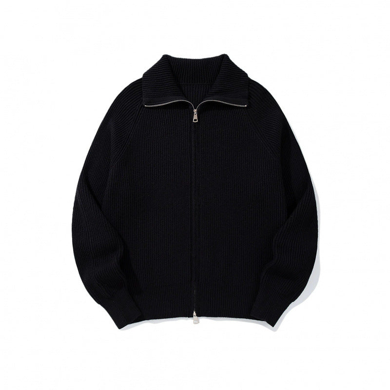 Unisex Grobgerippte Zip-Strickjacke mit Stehkragen, Raglanärmeln und Zwei-Wege-Reißverschluss Shop Nory