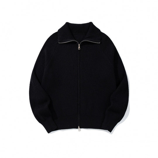 Unisex Grobgerippte Zip-Strickjacke mit Stehkragen, Raglanärmeln und Zwei-Wege-Reißverschluss Shop Nory