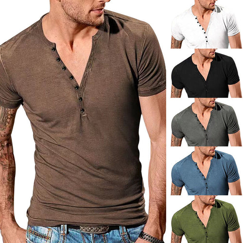Herren Kurzarm Henley-T-Shirt mit Knopfleiste und weichem Baumwollmix